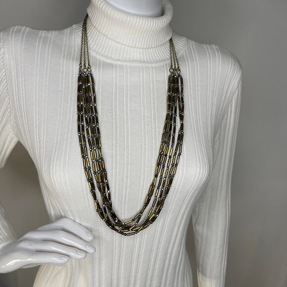 Chico's necklace signed costume jewelry burnished gold tone with gray multi stra - Picture 8 of 14